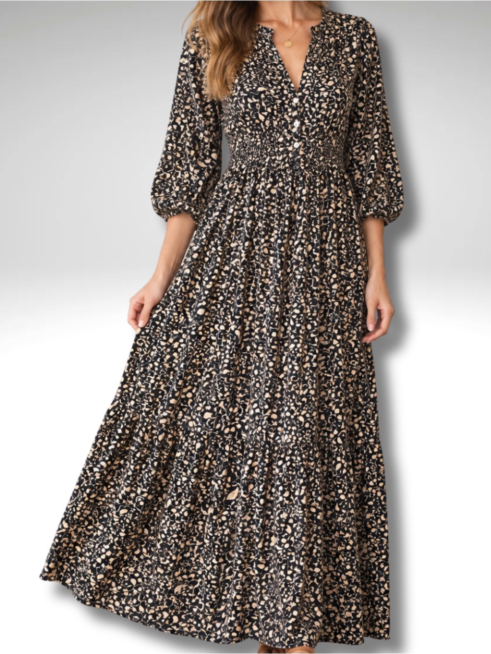 The Normal Brand Black Floral Tiered Maxi Dress Balloon Sleeve Boho S